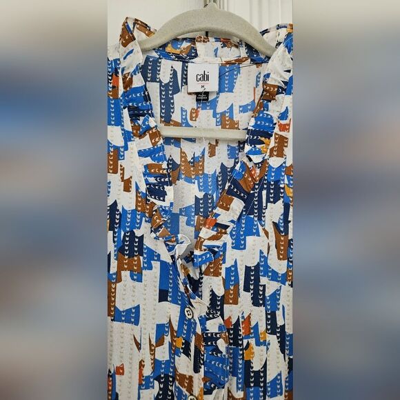 Cabi Women's Sleeveless Abstract Print Tank Top - Blue and Brown - Picture 4 of 4